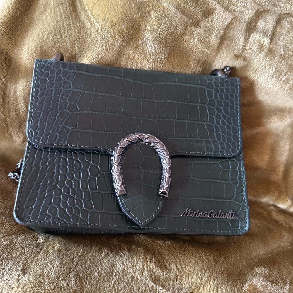 1480- Marina Galanti Crossbody Bag Genuine Italian Leather Dark Green